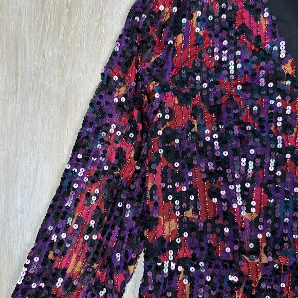 French Connection Inari Embellished Sequin Long Sleeve Deep V-Neck Mini Dress 10 - Picture 4 of 16